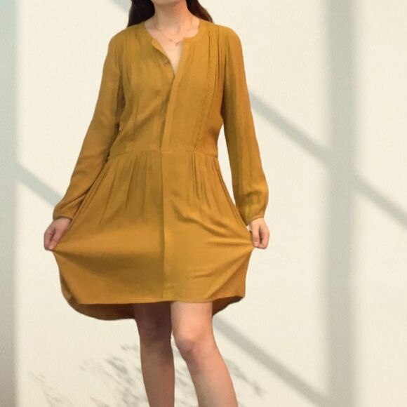 Nordstrom Oversized Boho Fall Mustard Long Sleeve Dress DR2 - Picture 4 of 16